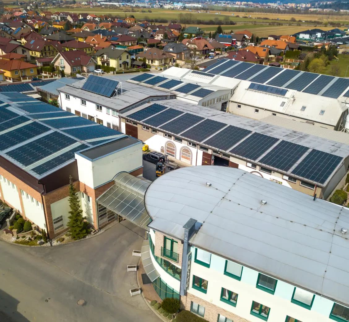 Eco-friendly company Vaspo with solar panels on the roof reducing ecological footprint
